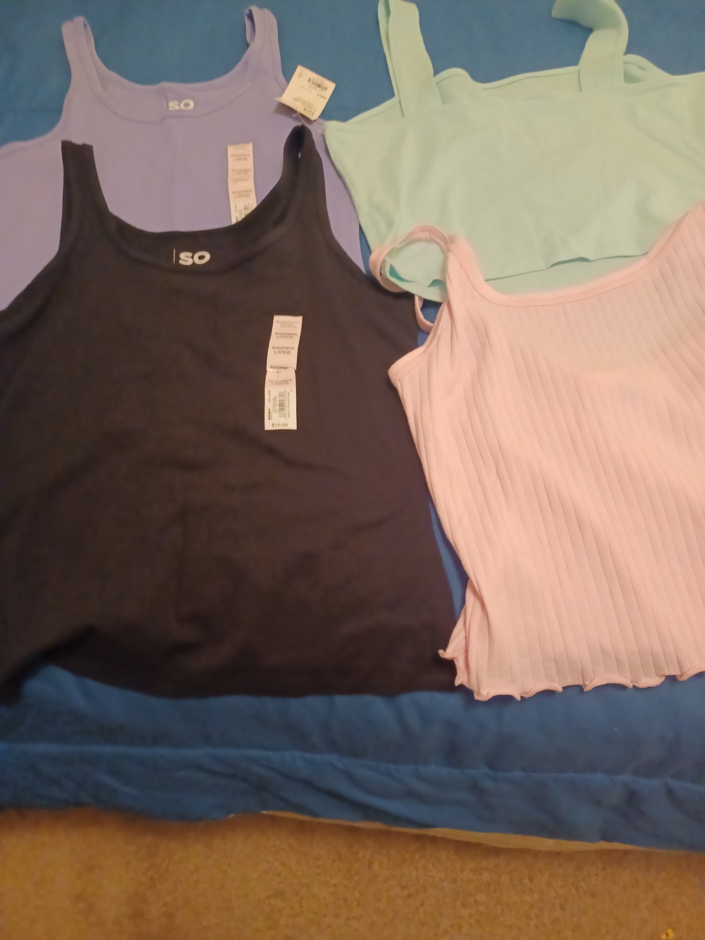 SO Black Tank Top with Pastel Mint, Lavender, and Blush Pink Crop Tops